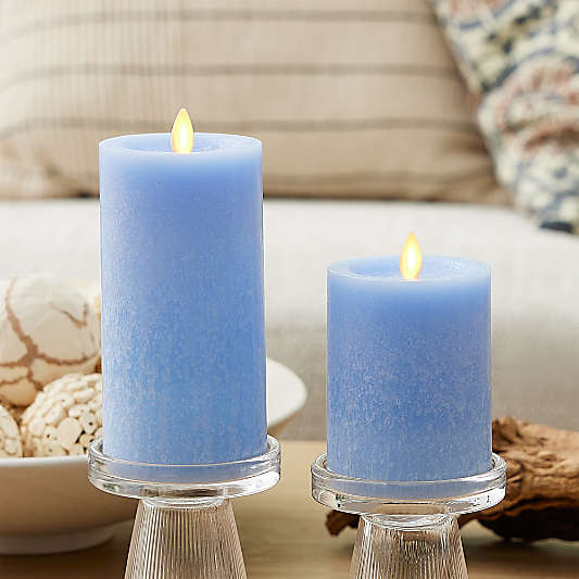 Indoor/Outdoor Cornflower Blue Pillar Candles with Timer
