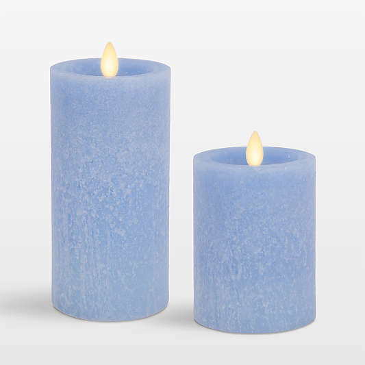 Indoor/Outdoor Cornflower Blue Pillar Candles with Timer