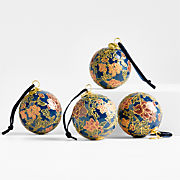 Blue Floral Cloisonne Christmas Tree Ornament, Set of 4