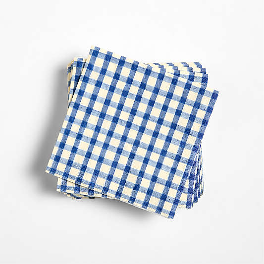 Blue Gingham Paper Cocktail Napkins
