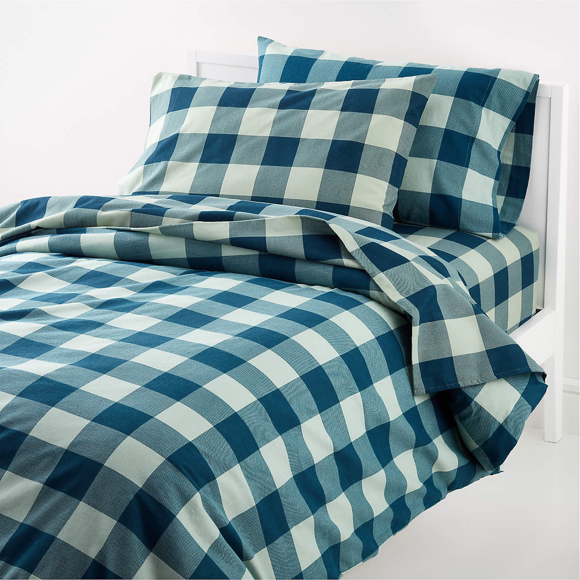 Twin Organic Flannel Duvet Cover, Grey And White Buffalo Plaid Duvet Cover
