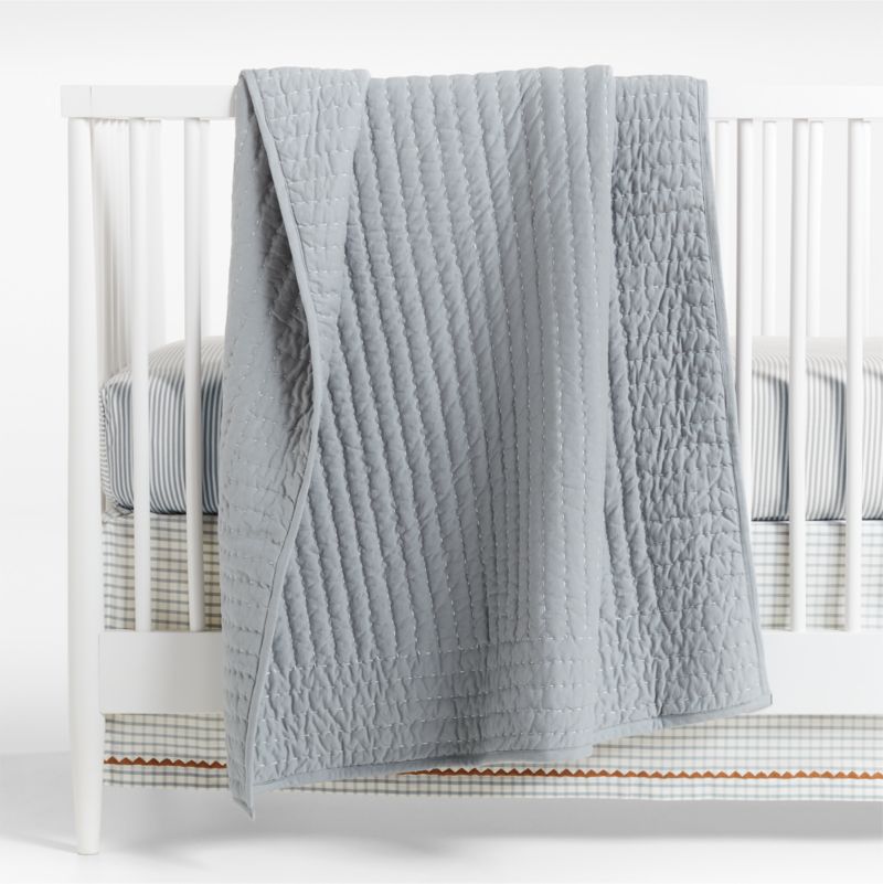 Baby's First Blue Organic Cotton Heathered Jersey Baby Crib Quilt - image 0 of 6