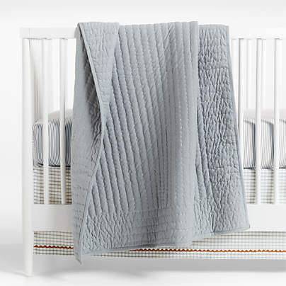 Baby's First Blue Organic Cotton Heathered Jersey Baby Crib Quilt