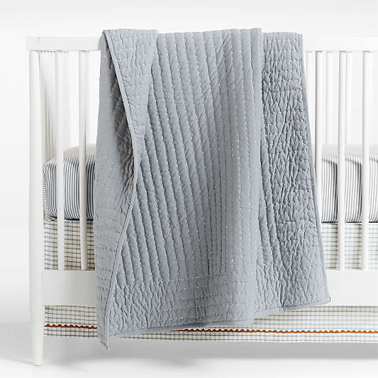 Comfy Tee Keepsake Stitched Blue 100% Organic Cotton Jersey Crib Quilt