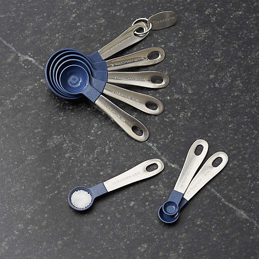 Stainless Steel and Blue Measuring Spoons, Set of 8