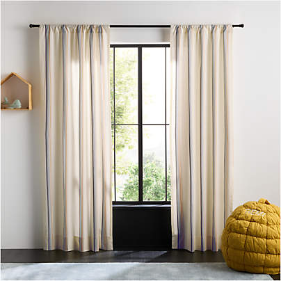 Blue Stripe Organic Cotton Curtain Panel 63"