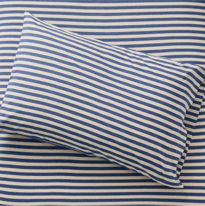 Modern Heathered Jersey Organic Blue Striped Kids Pillowcase + Reviews