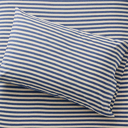 Kids Heathered Jersey Organic Blue Striped Twin Sheet Set