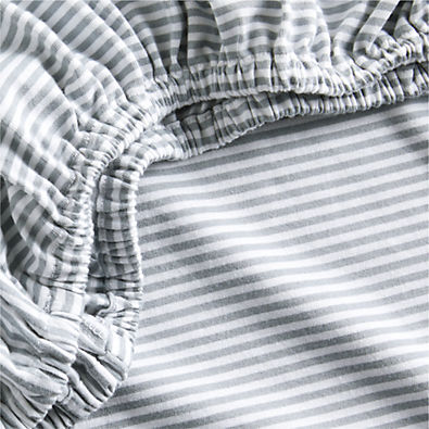 View Comfy Tee Whisper Stripe Blue 100% Organic Cotton Jersey Baby Crib Fitted Sheet details