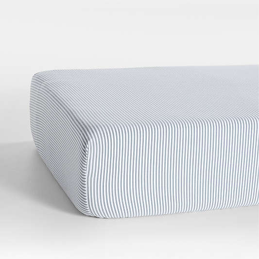 Comfy Tee Whisper Stripe Blue 100% Organic Cotton Jersey Baby Crib Fitted Sheet