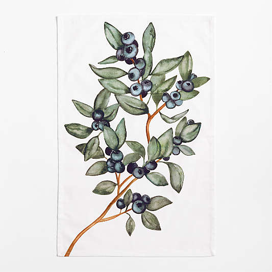 Blueberry Print + Yarn-Dyed Green Plaid Organic Cotton Kitchen Dish Towel
