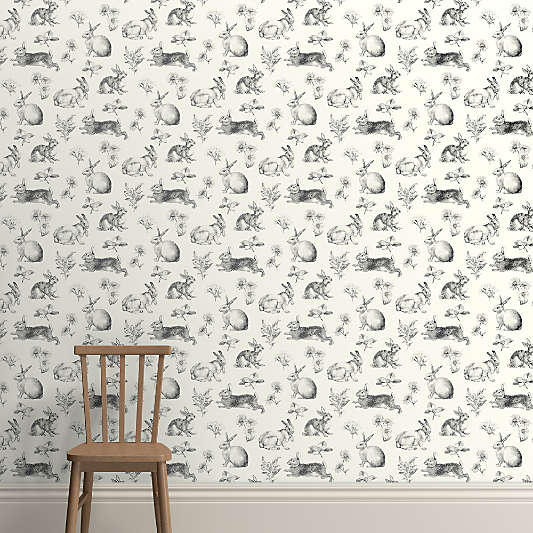 Bunny Meadow Charcoal Grey Wallpaper