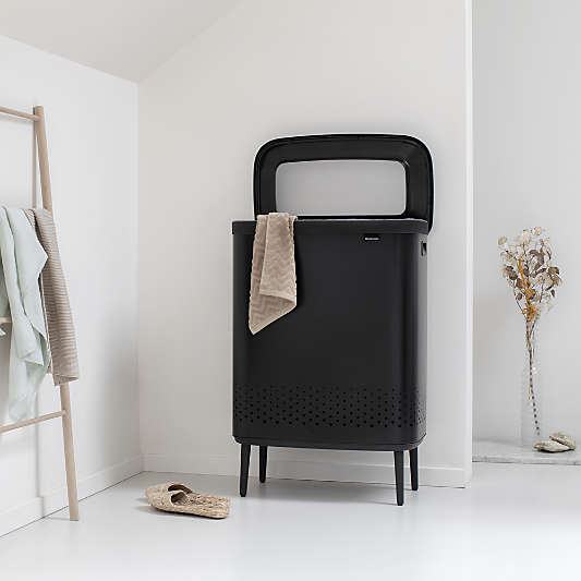 Brabantia Bo 23.8-Gallon Black Metal Divided Laundry Hamper