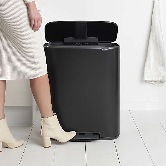 Brabantia Matte Black Bo Step On Dual Compartment Recycling Trash Can, 2 x 8 Gallon