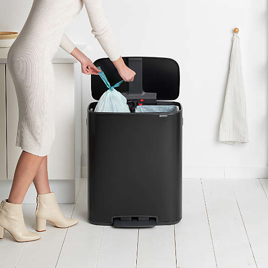 Brabantia Matte Black Bo Step On Dual Compartment Recycling Trash Can, 2 x 8 Gallon
