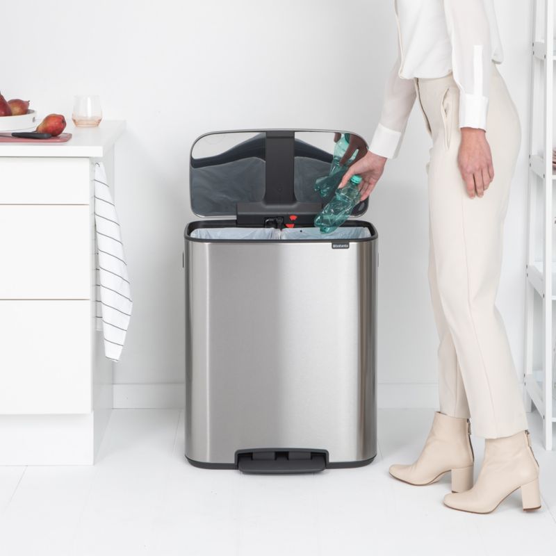 Brabantia Matte Steel Fingerprint Proof Bo Step On Dual Compartment Recycling Trash Can,  2 x 8 Gallon - image 4 of 10