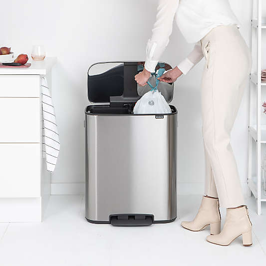 Brabantia Matte Steel Fingerprint Proof Bo Step On Dual Compartment Recycling Trash Can, 2 x 8 Gallon
