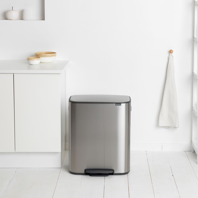 Brabantia Matte Steel Fingerprint Proof Bo Step On Dual Compartment Recycling Trash Can,  2 x 8 Gallon - image 1 of 10