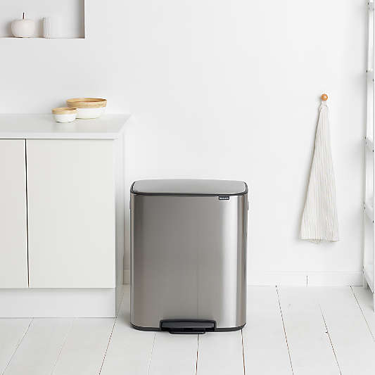 Brabantia Matte Steel Fingerprint Proof Bo Step On Dual Compartment Recycling Trash Can, 2 x 8 Gallon