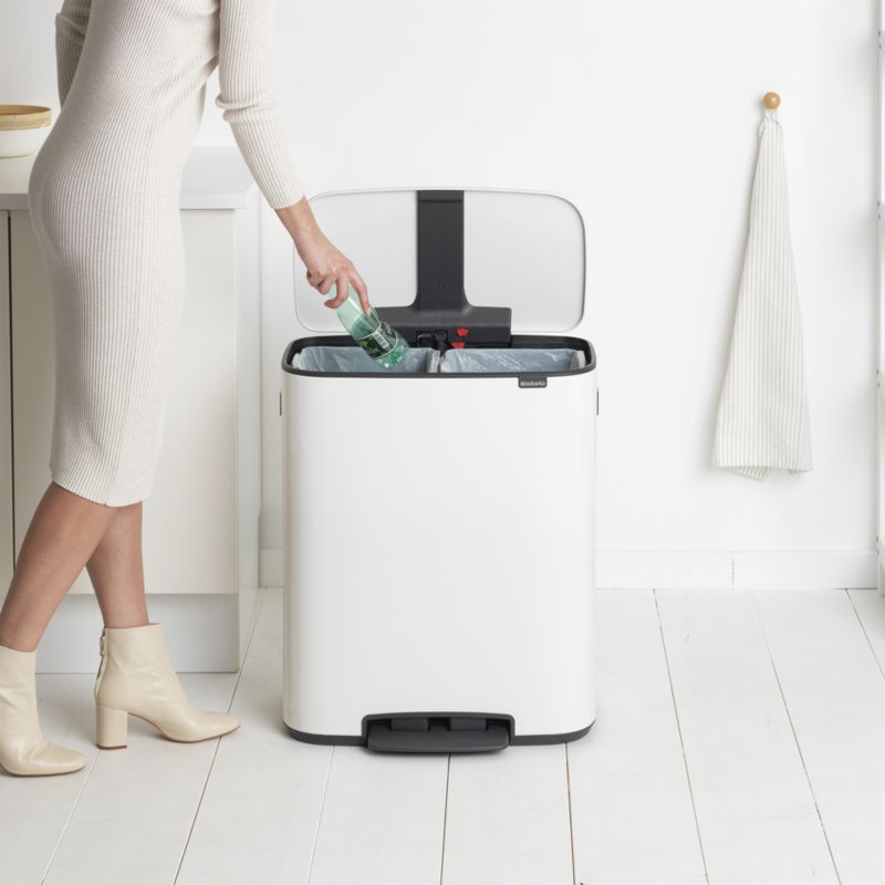 Brabantia White Bo Step On Dual Compartment Recycling Trash Can, 2 x 8 Gallon - image 3 of 11