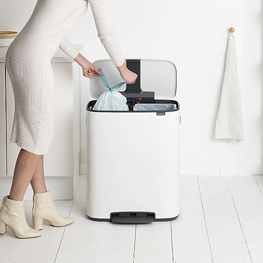 Brabantia White Bo Step On Dual Compartment Recycling Trash Can, 2 x 8 Gallon