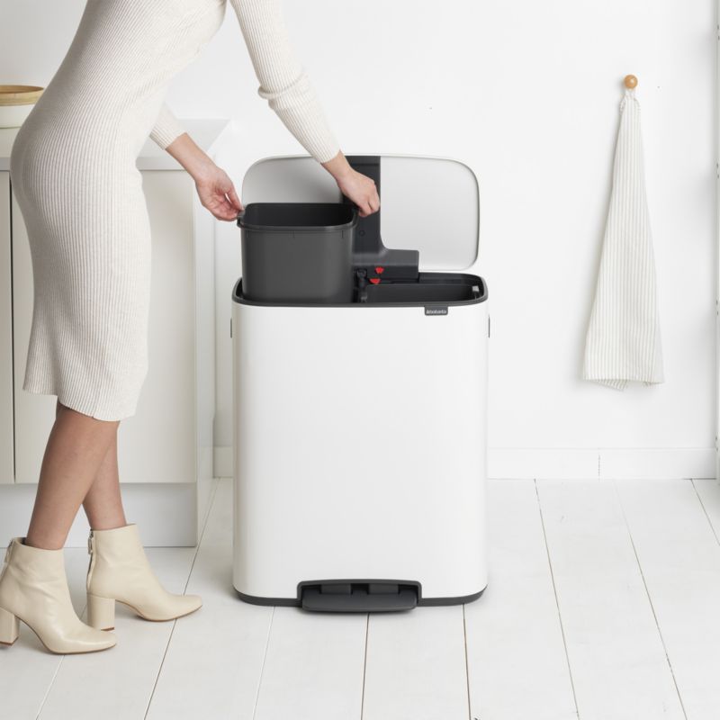 Brabantia White Bo Step On Dual Compartment Recycling Trash Can, 2 x 8 Gallon - image 2 of 11