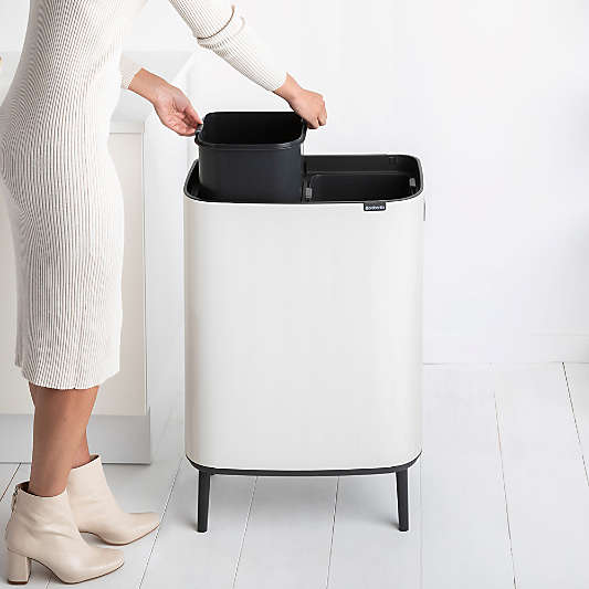 Brabantia Bo Touch Top Trash Can, Dual Compartment, White, 3 + 6 Gallon