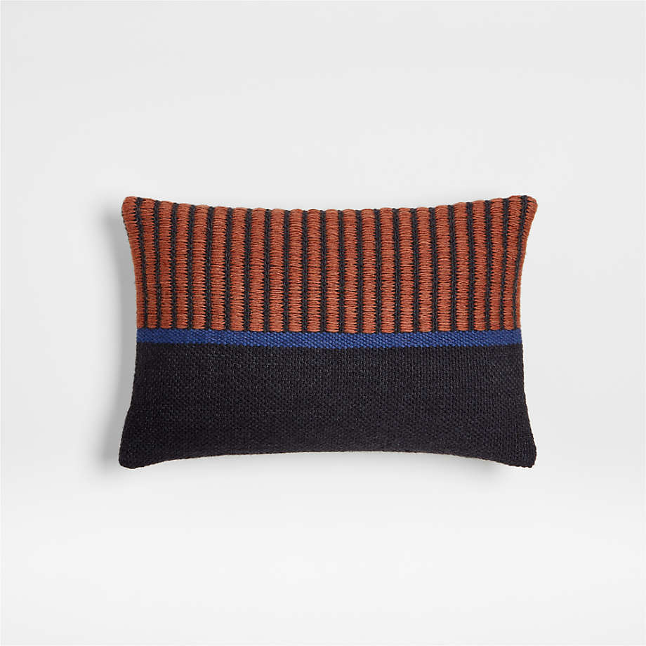 Boardwalk Kilim 18"x12" Navy & Orange Throw Pillow with Feather Insert