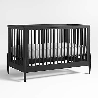 Bodie Ebonized Black Oak Wood Convertible Baby Crib