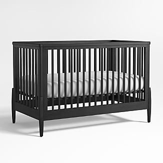 Bodie Ebonized Black Oak Wood Convertible Baby Crib with Toddler Bed Rail