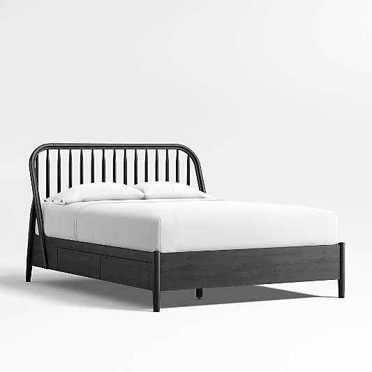 Bodie Ebonized Black Oak Wood Spindle Kids Full Storage Bed