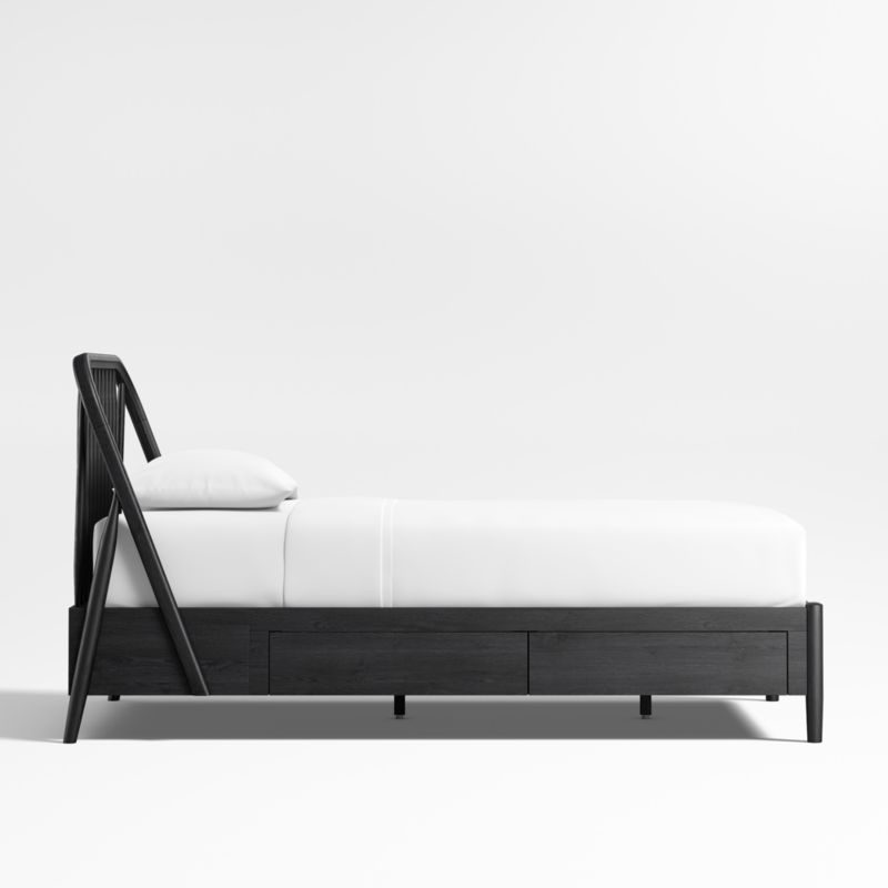 Bodie Ebonized Black Oak Wood Spindle Kids Twin Storage Bed