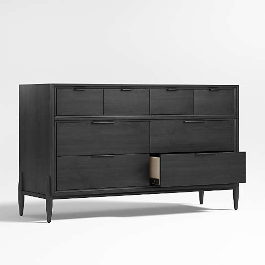 Bodie Ebonized Black Wood Wide 8-Drawer Kids Dresser