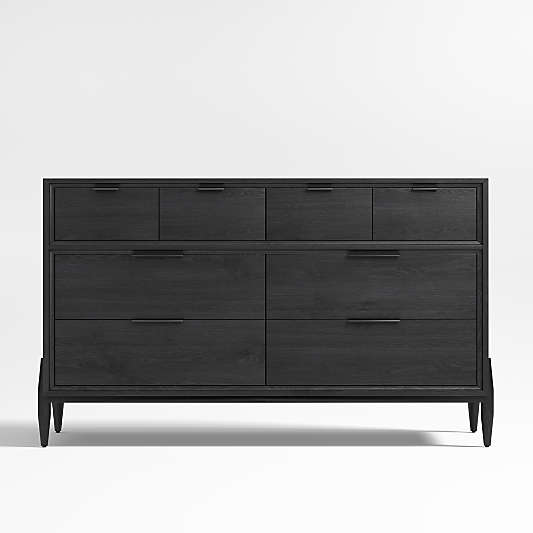 Bodie Ebonized Black Wood Wide 8-Drawer Kids Dresser