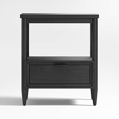 Bodie Ebonized Black Wood Kids Nightstand with Drawer