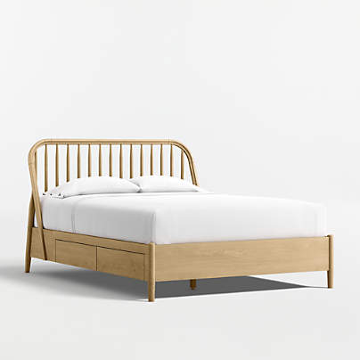 Bodie Natural Oak Wood Spindle Kids Full Storage Bed