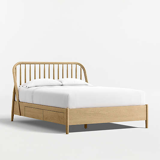 Bodie Natural Oak Wood Spindle Kids Full Storage Bed