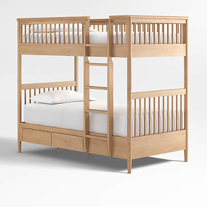 Bodie Natural Oak Wood Kids Twin Storage Bunk Bed