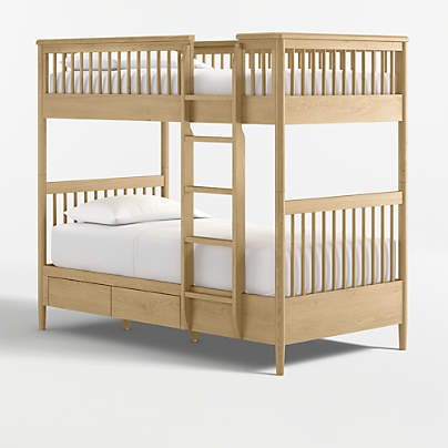 Bodie Natural Oak Wood Kids Twin Storage Bunk Bed
