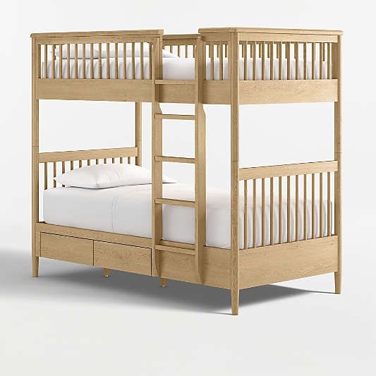 Bodie Natural Oak Wood Kids Twin Storage Bunk Bed