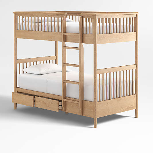 Bodie Natural Oak Wood Kids Twin Storage Bunk Bed