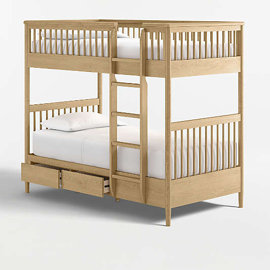 Bodie Natural Oak Wood Kids Twin Storage Bunk Bed