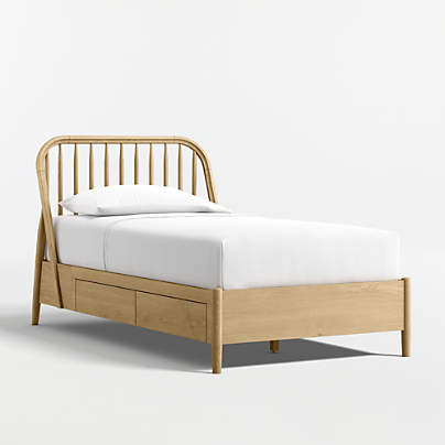 Bodie Natural Oak Wood Spindle Kids Twin Storage Bed