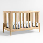 Mira Natural Oak Wood Convertible Baby Crib with Storage and Toddler Bed Rail