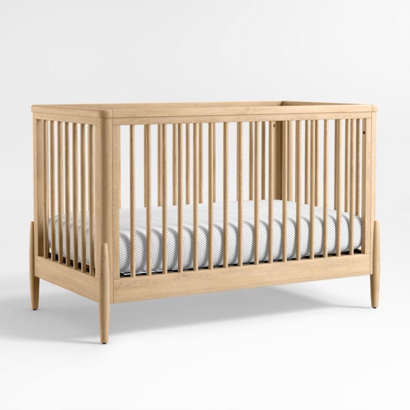 Mira Natural Oak Wood Convertible Baby Crib with Storage and Toddler Bed Rail