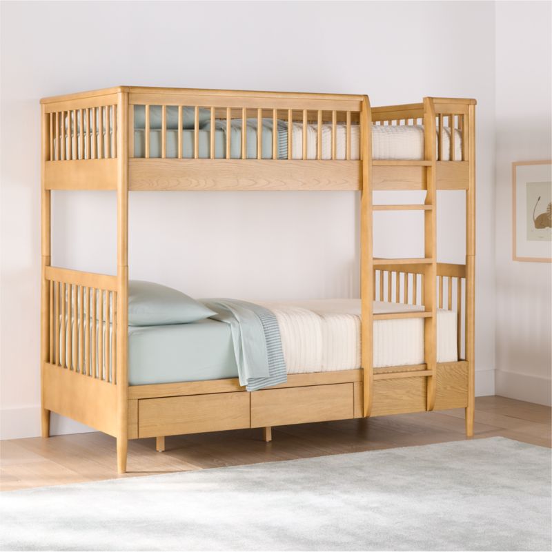 Bodie Natural Oak Wood Kids Twin Storage Bunk Bed - image 2 of 11