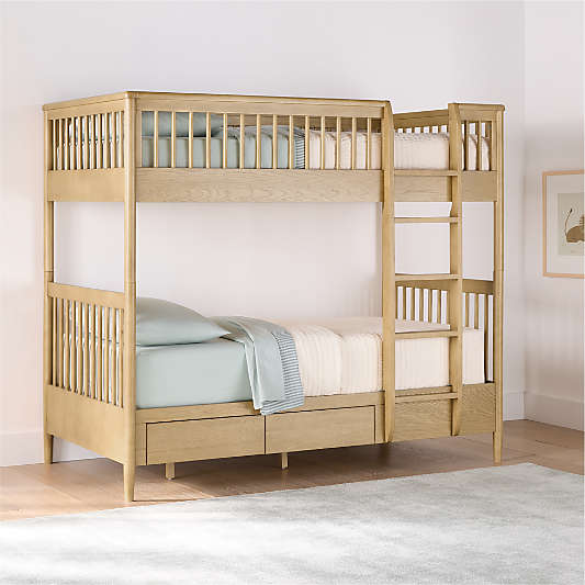 Bodie Natural Oak Wood Kids Twin Storage Bunk Bed