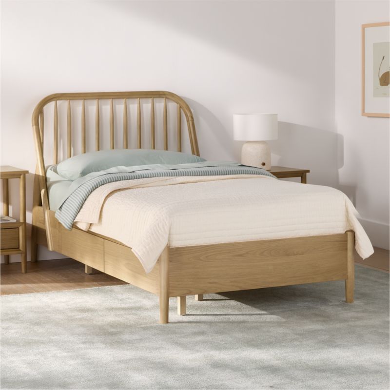 Bodie Natural Oak Wood Spindle Kids Twin Storage Bed - image 2 of 15