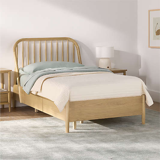 Bodie Natural Oak Wood Spindle Kids Twin Storage Bed