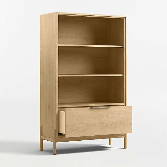 Bodie 36" Natural Wood 3-Shelf Tall Kids Bookcase with Drawer